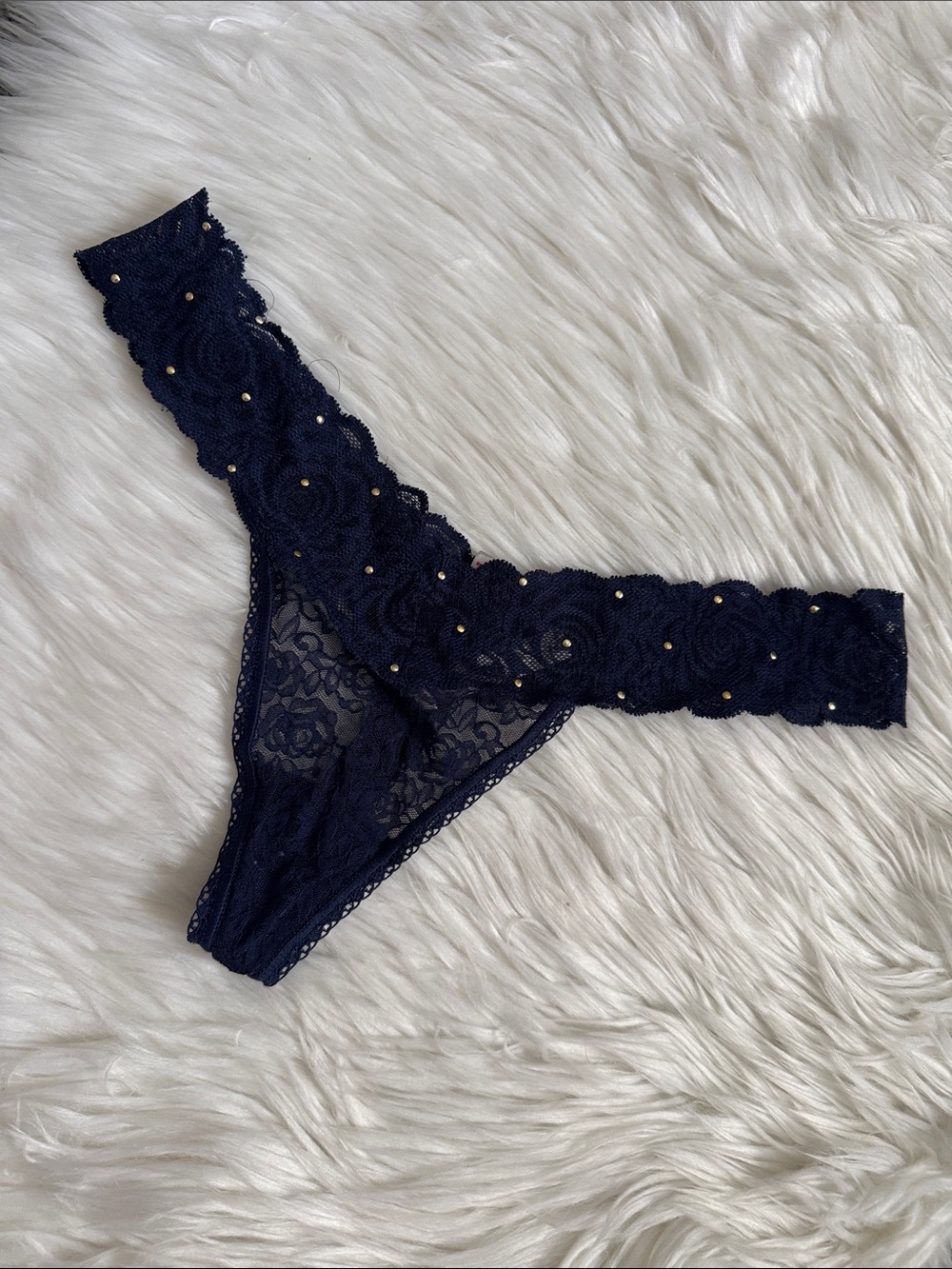 PINK Victoria's Secret Navy Floral Lace Thong